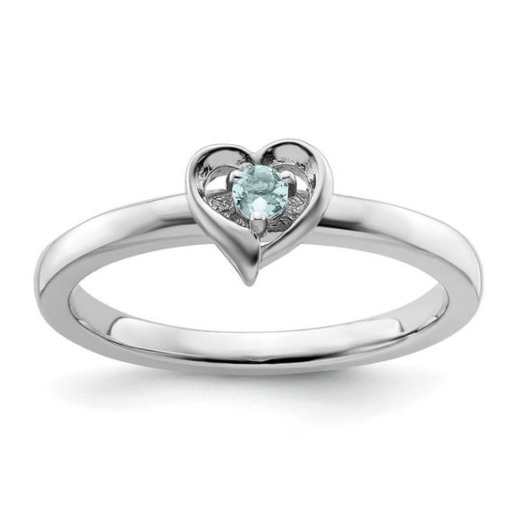 Auriga Fine Jewelry 925 Sterling Silver Aquamarine Heart Ring Size 8 Valentine's Day Gift for Women