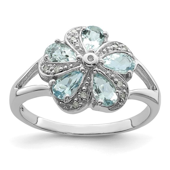 Auriga 925 Sterling Silver Rhodium Aquamarine Diamond Ring for Women Size 8