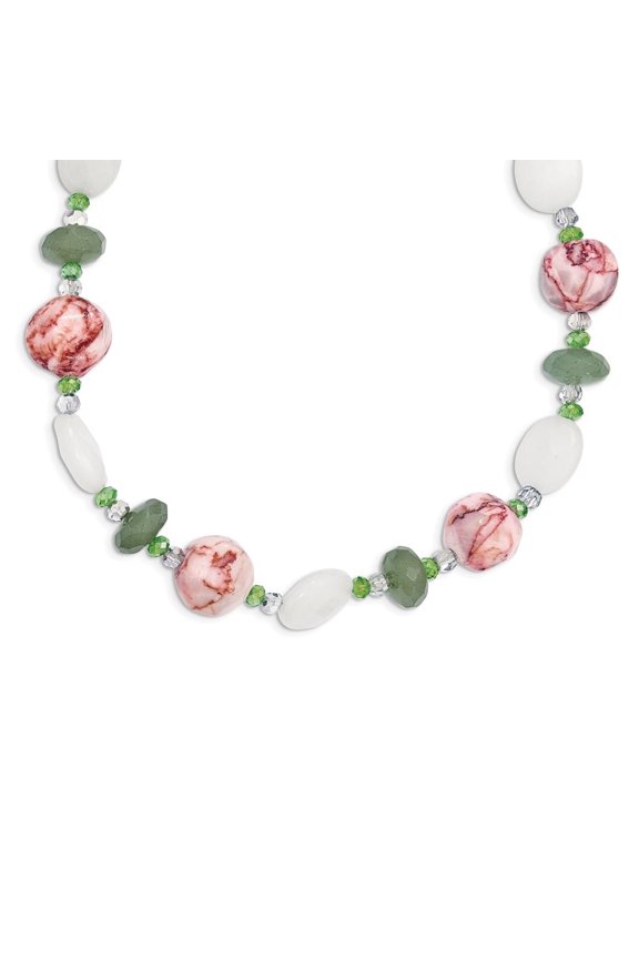 Fine Jewelry 925 Sterling Silver Aventurine Crystal Jade and Jasper Necklace with 2 inch extension Necklace for Women 18"