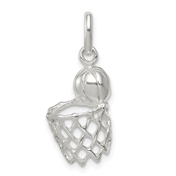 Auriga Fine Jewelry 925 Sterling Silver Basketball In Hoop Charm Pendant for Women (L-22mm, W-10mm)