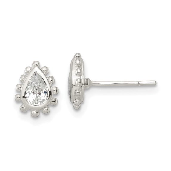 Auriga Fine Jewelry 925 Sterling Silver Beaded Edge Pear CZ Stud Earrings for Women