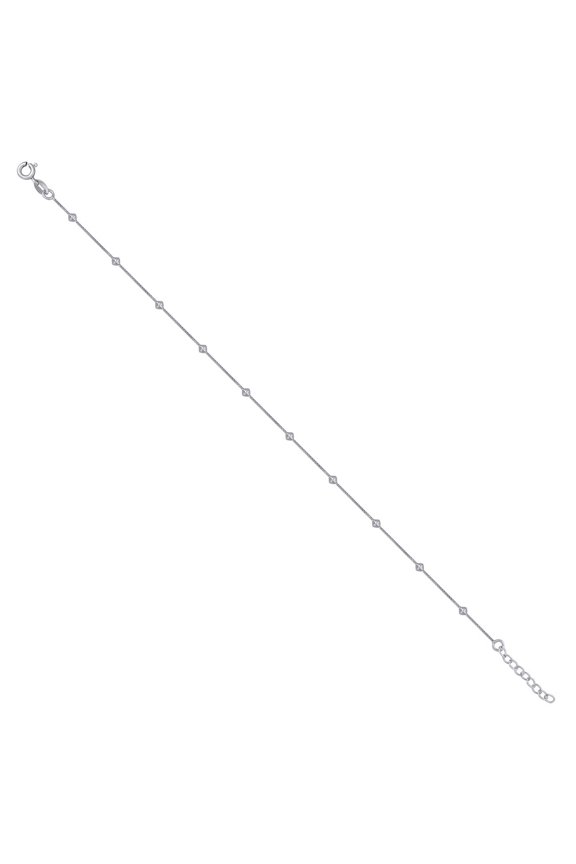 925 Sterling Silver Beaded Fashion Link Spring Ring Anklet 9"