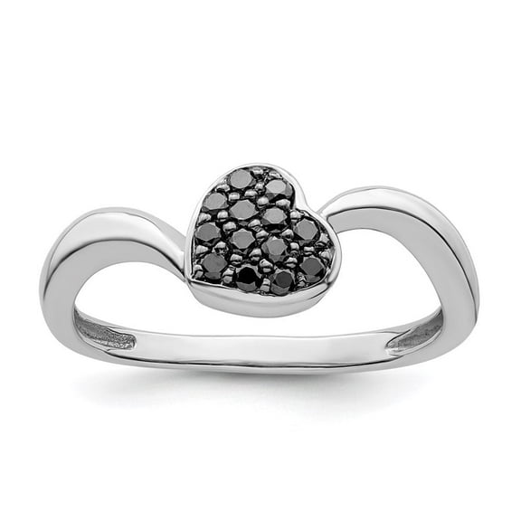 Auriga Fine Jewelry 925 Sterling Silver Black Diamond Heart Ring Size 7 Valentine's Day Gift for Women