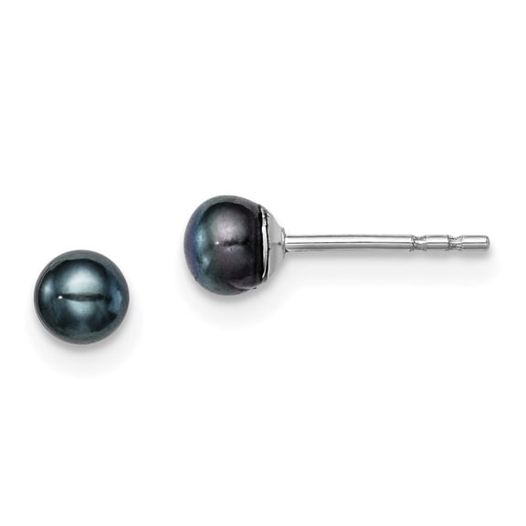 Auriga Fine Jewelry 925 Sterling Silver Black FWC Button Pearl Stud Earring for Women (L - 3 to 4mm, W - 3 to 4mm)