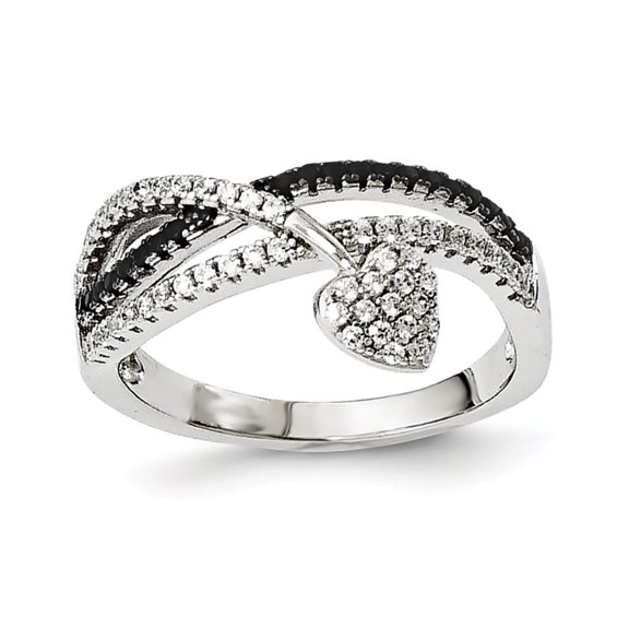 Auriga Fine Jewelry 925 Sterling Silver Black Spinel and CZ Heart Ring Size 7 for Women