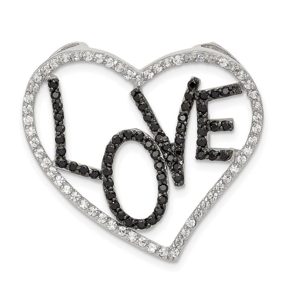Auriga Fine Jewelry 925 Sterling Silver Black/White Rh-plated CZ Love in Heart Chain Slide Pendant for Women