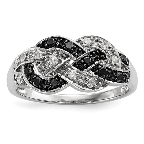 Auriga Fine Jewelry 925 Sterling Silver Black and White Diamond Wedding Band Ring Size 7 for Women