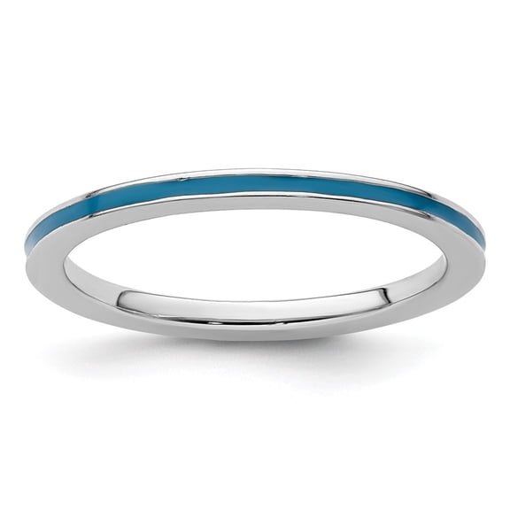 Auriga Fine Jewelry 925 Sterling Silver Blue Enameled 1.5mm Ring for Women Size 10