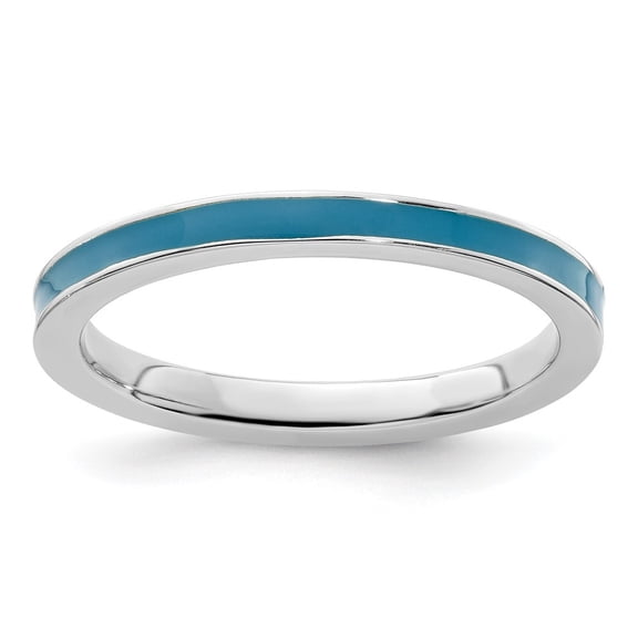 Auriga Fine Jewelry 925 Sterling Silver Blue Enameled 2.25mm Ring for Women Size 5