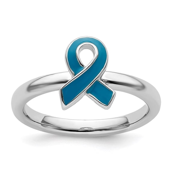 Auriga Fine Jewelry 925 Sterling Silver Blue Enameled Awareness Ribbon Ring for Women Size 9