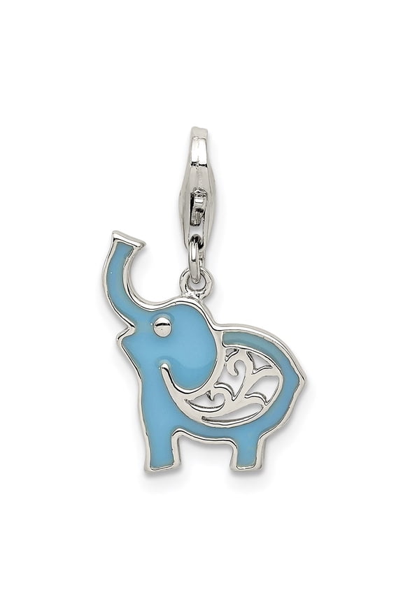 Fine Jewelry 925 Sterling Silver Blue Enameled Elephant Charm Pendant for Women (L -23mm, W -13mm)