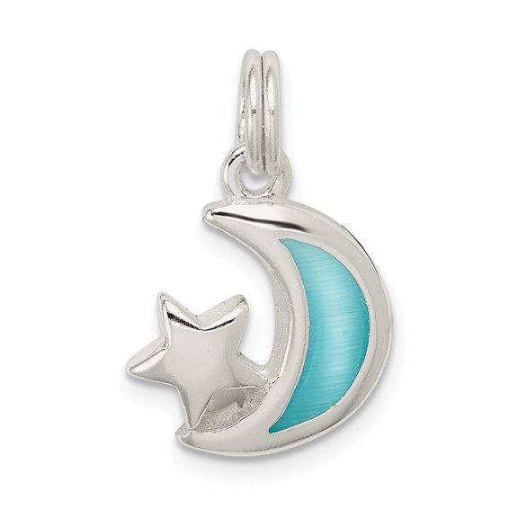 Auriga Fine Jewelry 925 Sterling Silver Blue Enameled Moon & Star Charm for Women L - 20mm, W - 13mm