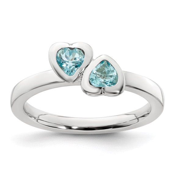 Auriga Fine Jewelry 925 Sterling Silver Blue Topaz Double Heart Ring Size 7 Valentine's Day Gift for Women