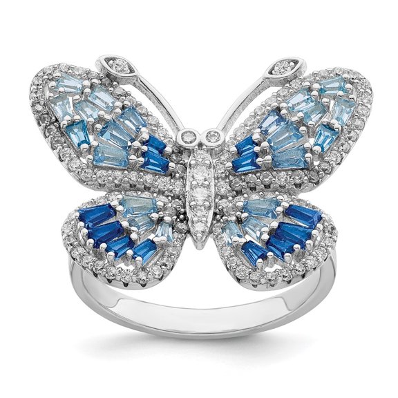 Auriga Fine Jewelry 925 Sterling Silver Blue and White Cubic Zirconia Butterfly Ring Size 8 for Women