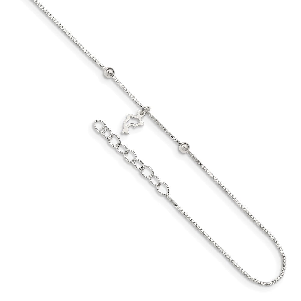 Auriga Fine Jewelry 925 Sterling Silver Box Chain Dolphin Anklet 9inch for Women