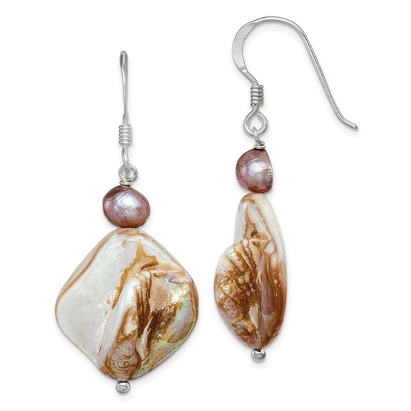 Auriga Fine Jewelry 925 Sterling Silver Brown Mother of Pearl FWC Pearl Dangle Earring for Women