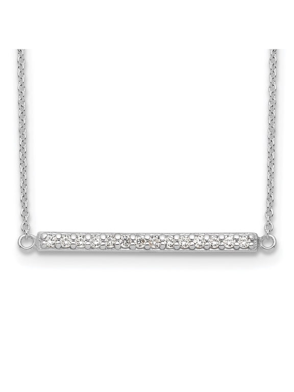Fine Jewelry 925 Sterling Silver CZ Bar Necklace for Women 16.5"