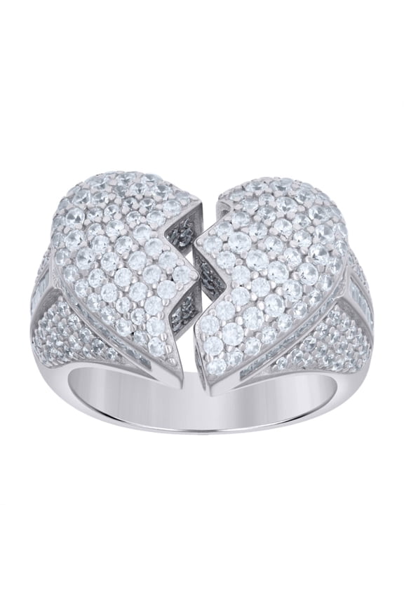Fine Jewelry 925 Sterling Silver CZ Broken Heart Ring Size 7 for Women
