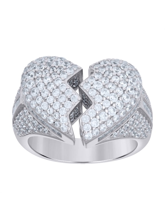 Fine Jewelry 925 Sterling Silver CZ Broken Heart Ring Size 7 for Women