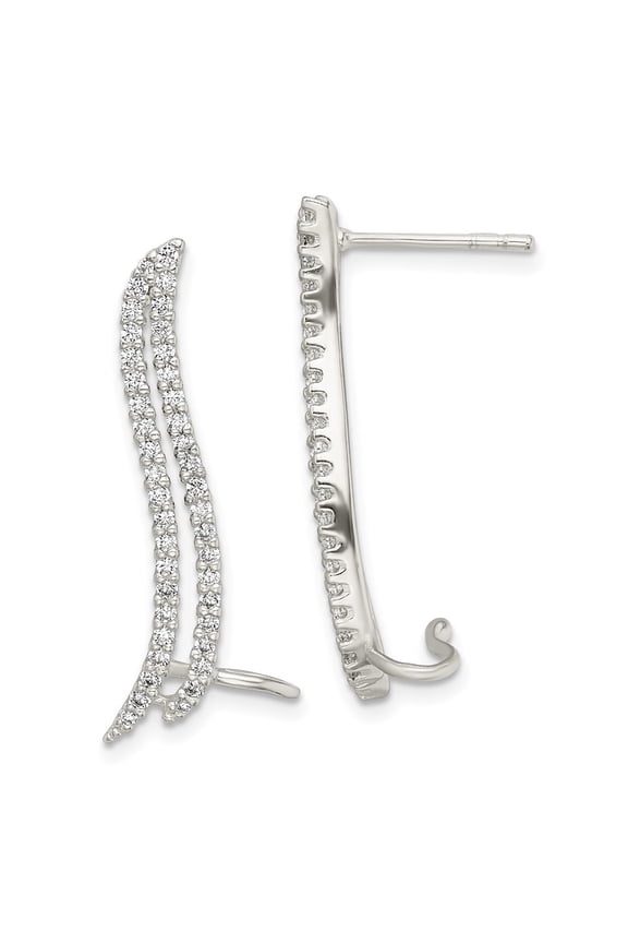Fine Jewelry 925 Sterling Silver CZ Double Row Post and Cuff Ear Climber Earrings for Women