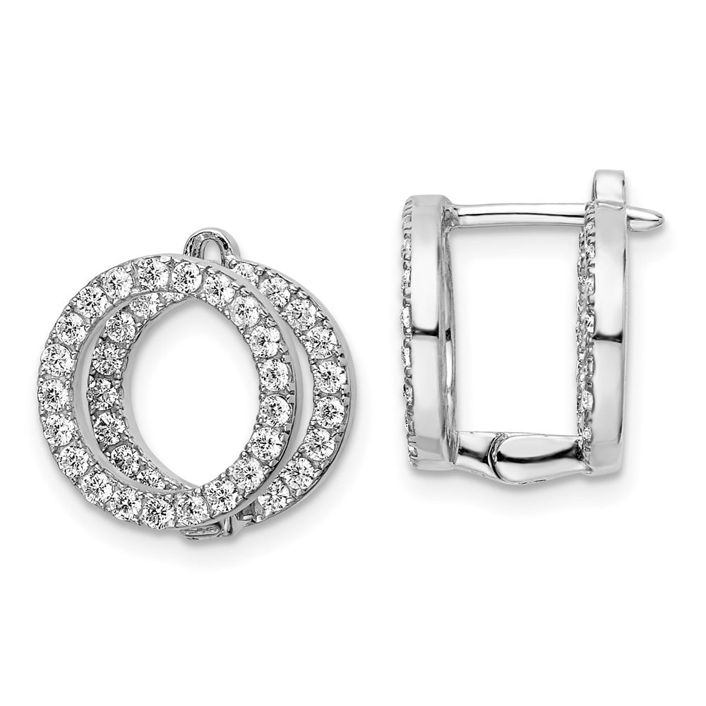 Auriga Fine Jewelry 925 Sterling Silver CZ Front and Back Hinged Hoop Earrings for Women (L-14.5mm, W-10.5mm)