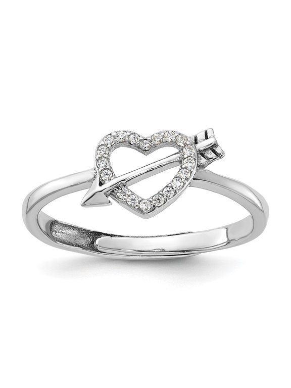 Fine Jewelry 925 Sterling Silver CZ Heart with Arrow Adjustable Ring for Women