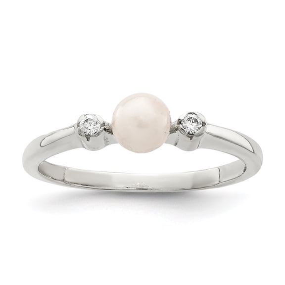 Auriga Fine Jewelry 925 Sterling Silver CZ Imitation Pearl Ring for Women Size 7