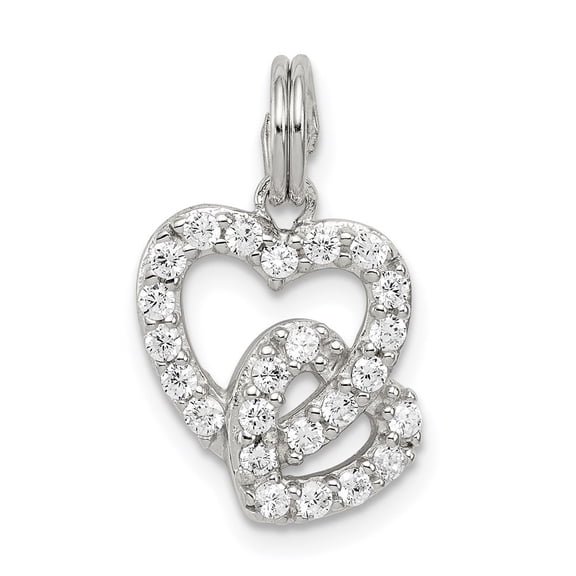 Auriga Fine Jewelry 925 Sterling Silver CZ Interlocking Hearts Charm (L - 0.75 inch, W - 13 inch) for Women