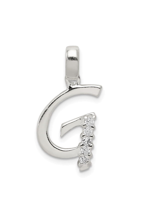 Fine Jewelry 925 Sterling Silver CZ Letter G Initial Pendant for Women (L - 0.94 inch, W - 0.59 inch)