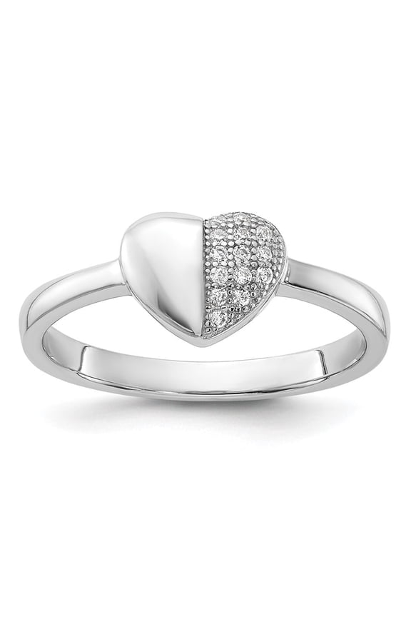 Fine Jewelry 925 Sterling Silver CZ Polished Heart Ring Size 6 Valentine's Day Gift for Women