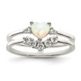 thumbnail image 1 of Auriga Fine Jewelry 925 Sterling Silver CZ and Heart Created White Opal Double Band Ring Size 7 Valentine's Day Gift for Women, 1 of 5