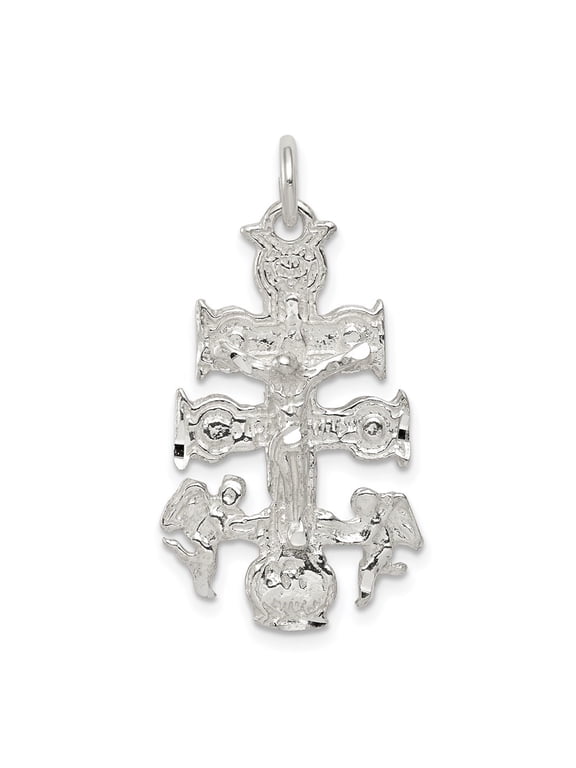 Fine Jewelry 925 Sterling Silver Caravac Crucifix Cross Pendant for Women (L- 1.22inch, W- 0.63inch)