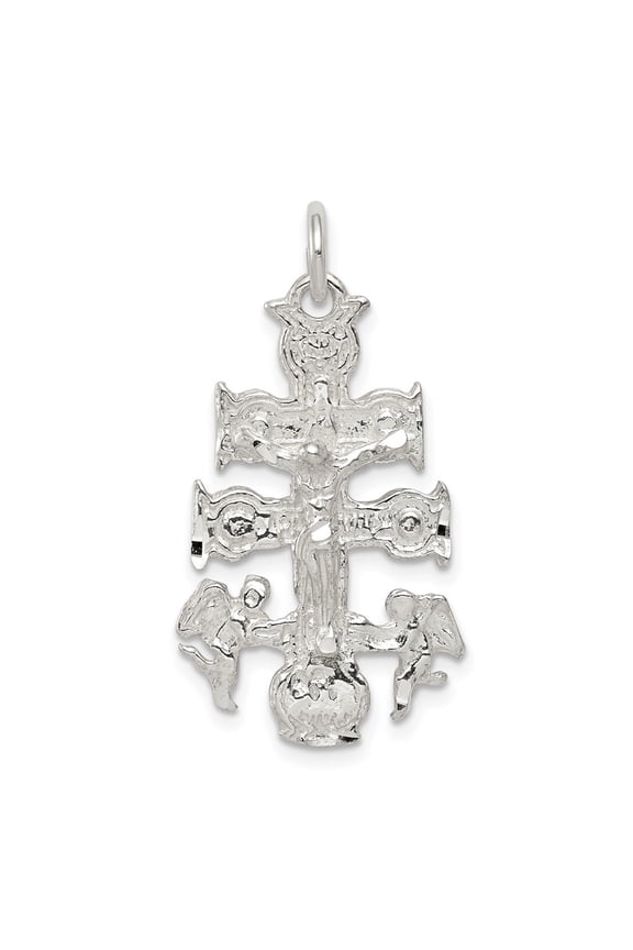 Fine Jewelry 925 Sterling Silver Caravac Crucifix Cross Pendant for Women (L- 1.22inch, W- 0.63inch)