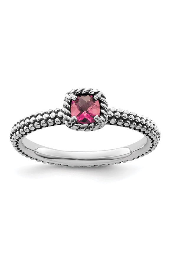 Fine Jewelry 925 Sterling Silver Checker-cut Pink Tourmaline Ring for Women Size 10