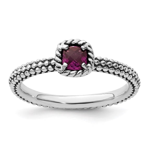 Auriga Fine Jewelry 925 Sterling Silver Checker-cut Rhodolite Garnet Ring for Women Size 9