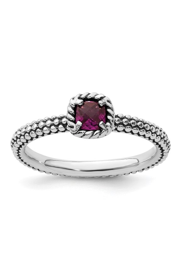 Fine Jewelry 925 Sterling Silver Checker-cut Rhodolite Garnet Ring for Women Size 9