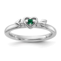 Auriga Fine Jewelry 925 Sterling Silver Created Emerald Heart with Arrow Ring Size 9 Valentine's Day Gift for Women