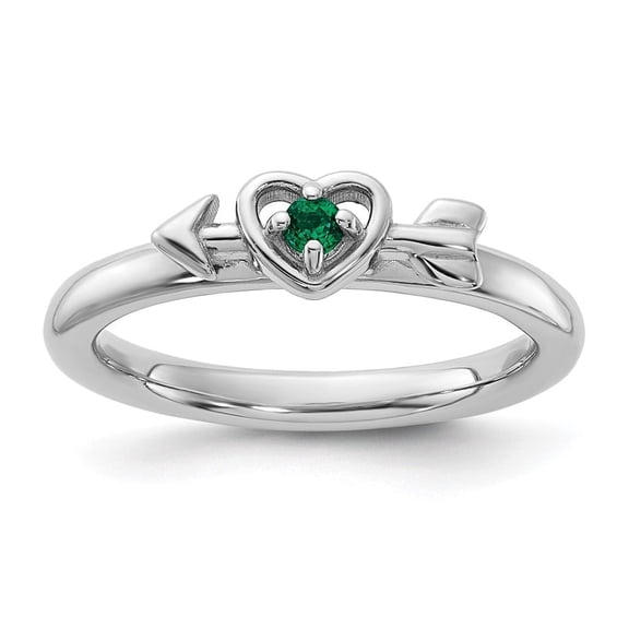 Auriga Fine Jewelry 925 Sterling Silver Created Emerald Heart with Arrow Ring Size 9 Valentine's Day Gift for Women