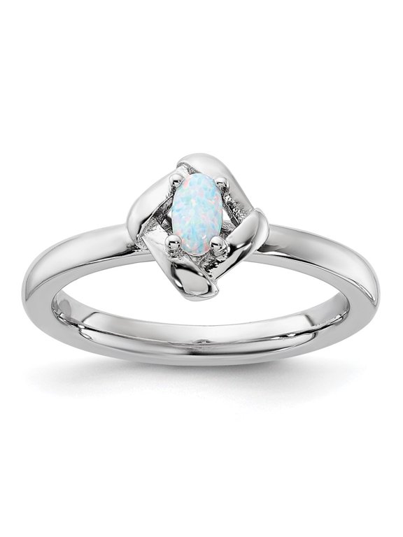 Fine Jewelry 925 Sterling Silver Created Opal Ring for Women Size 10
