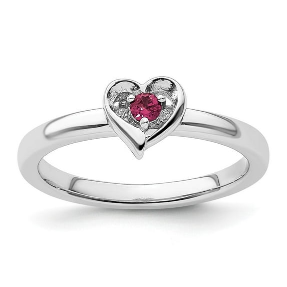 Auriga Fine Jewelry 925 Sterling Silver Created Ruby Heart Ring Size 7 for Women
