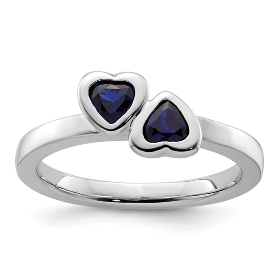 Auriga Fine Jewelry 925 Sterling Silver Created Sapphire Double Heart Ring Size 5 Valentine's Day Gift for Women