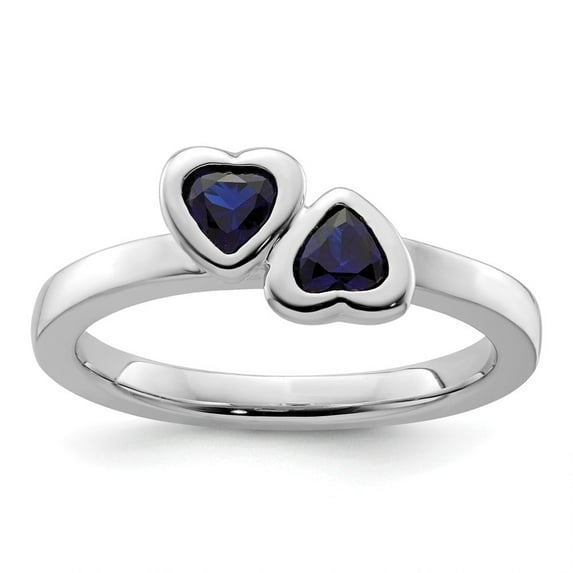 Auriga Fine Jewelry 925 Sterling Silver Created Sapphire Double Heart Ring Size 8 Valentine's Day Gift for Women