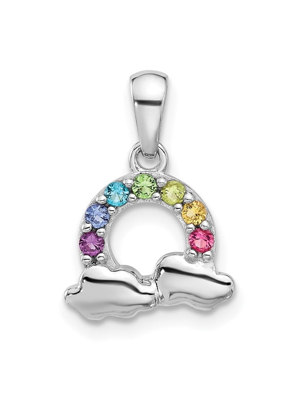 Fine Jewelry 925 Sterling Silver Crystal Rainbow and Clouds Pendant for Women(L- 17.9mm, W- 12.15mm)