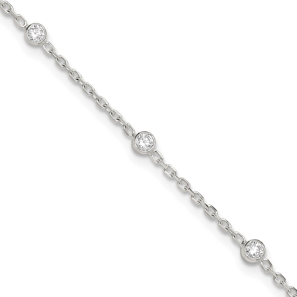 Auriga Fine Jewelry 925 Sterling Silver Cubic Zirconia Anklet 9inch for Women