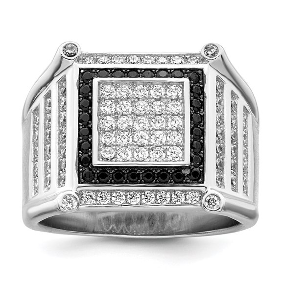 Auriga Fine Jewelry 925 Sterling Silver Cubic Zirconia Black White Men's Ring Size 10