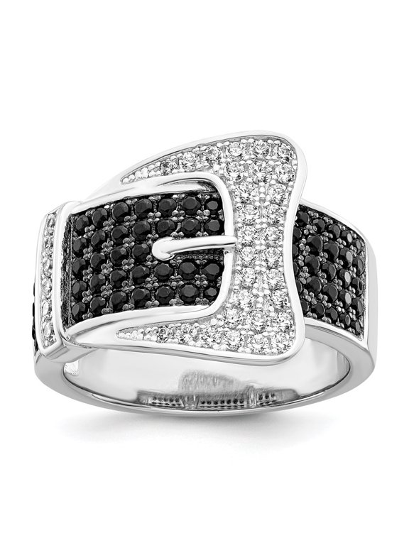 Fine Jewelry 925 Sterling Silver Cubic Zirconia Buckle Ring Size 7 for Women