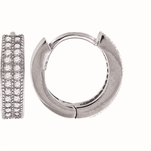 Auriga Fine Jewelry 925 Sterling Silver Cubic Zirconia Double Row Huggie Hoop Earrings for Women