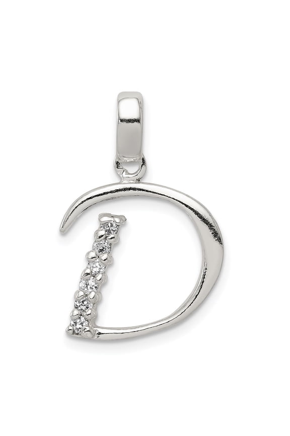 Fine Jewelry 925 Sterling Silver Cubic Zirconia Initial D Pendant for Women (L- 23mm, W- 16mm)