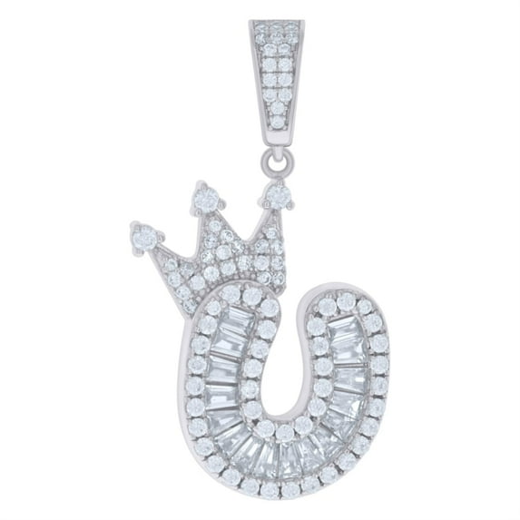 Auriga Fine Jewelry 925 Sterling Silver Cubic Zirconia Initial Letter U Crown Charm Pendant for Women