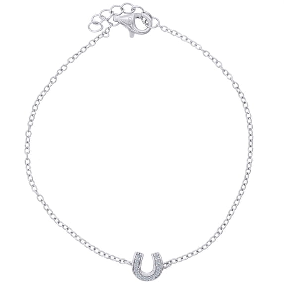 Auriga Fine Jewelry 925 Sterling Silver Cubic Zirconia Rolo Link Horseshoe Necklace for Women